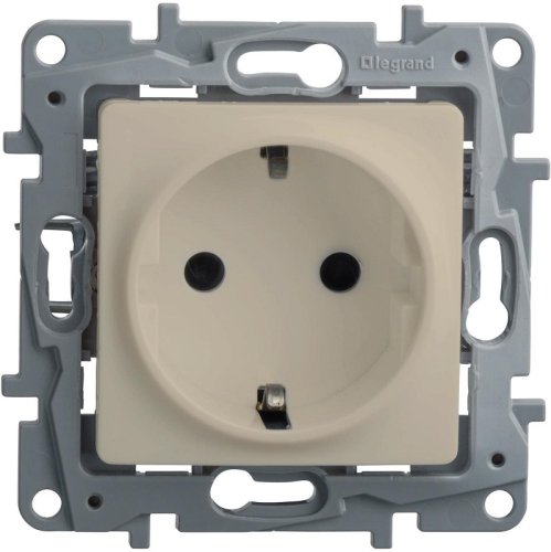 Розетка с заземлением без рамки Legrand Etika 1-м. шторки слоновая кость картинка
